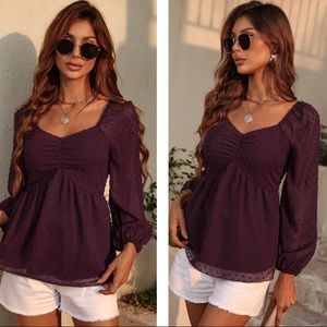 Swiss Dot Flounce Sleeve Blouse